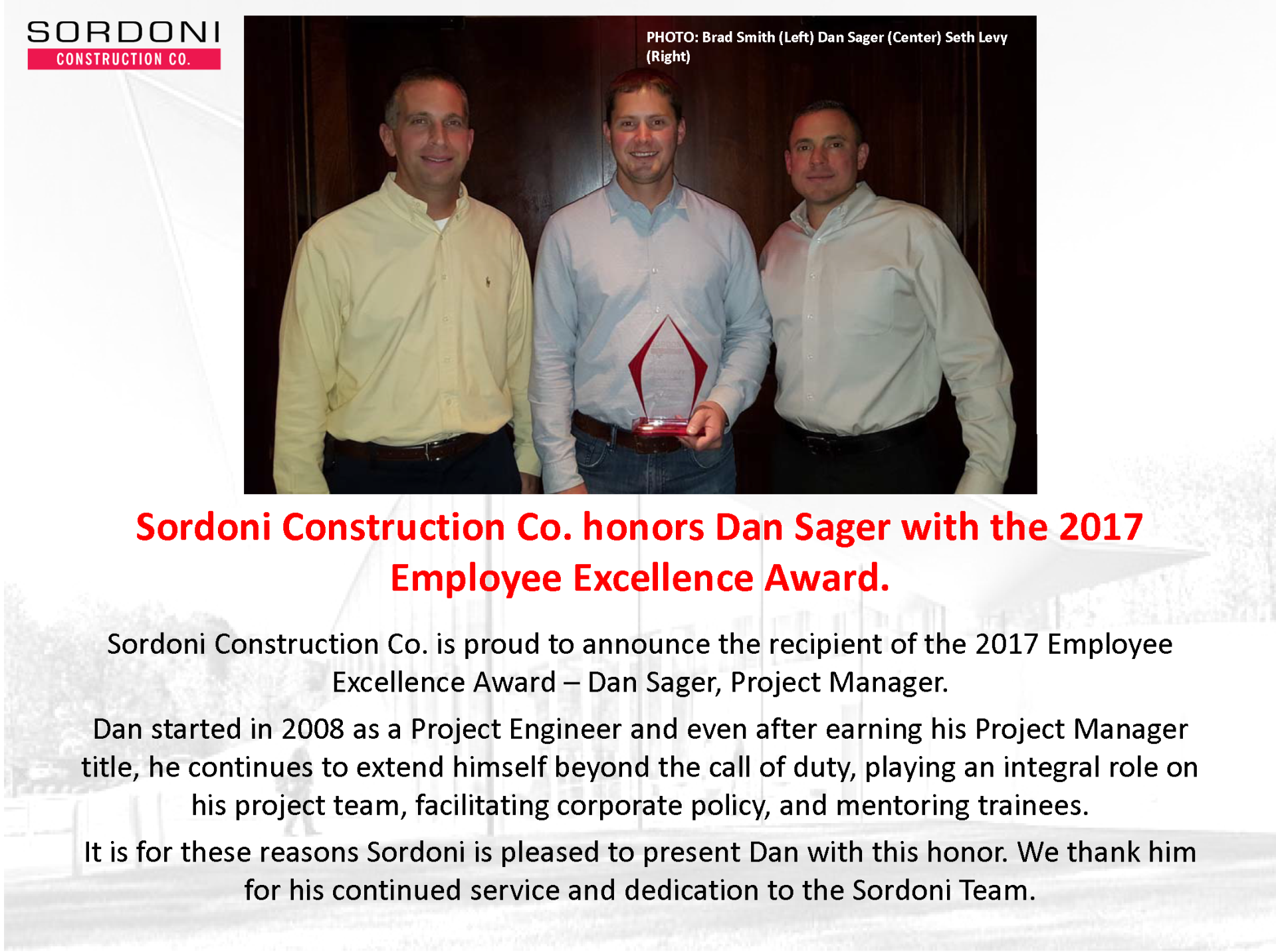 2017 Sordoni Employee Excellence Award Soco Construction